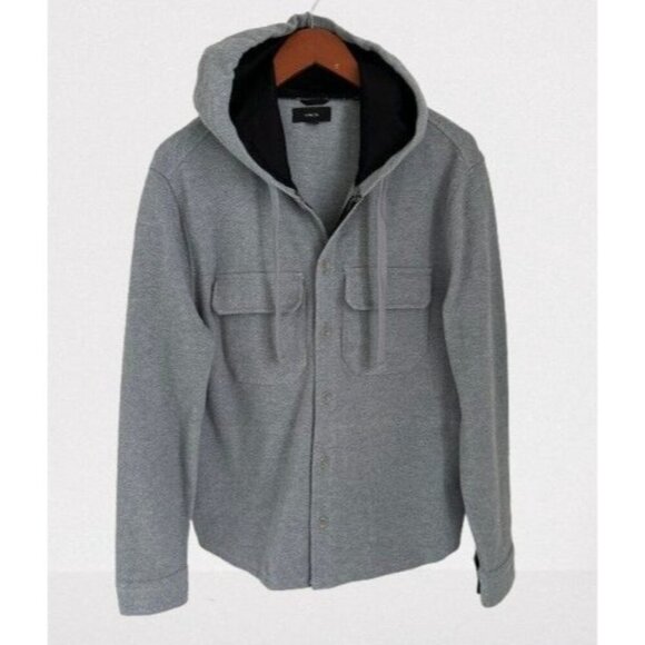 Vince Moss Stitch Over Shirt Hoodie Jacket Gray Front Pockets Size Small - Picture 3 of 10